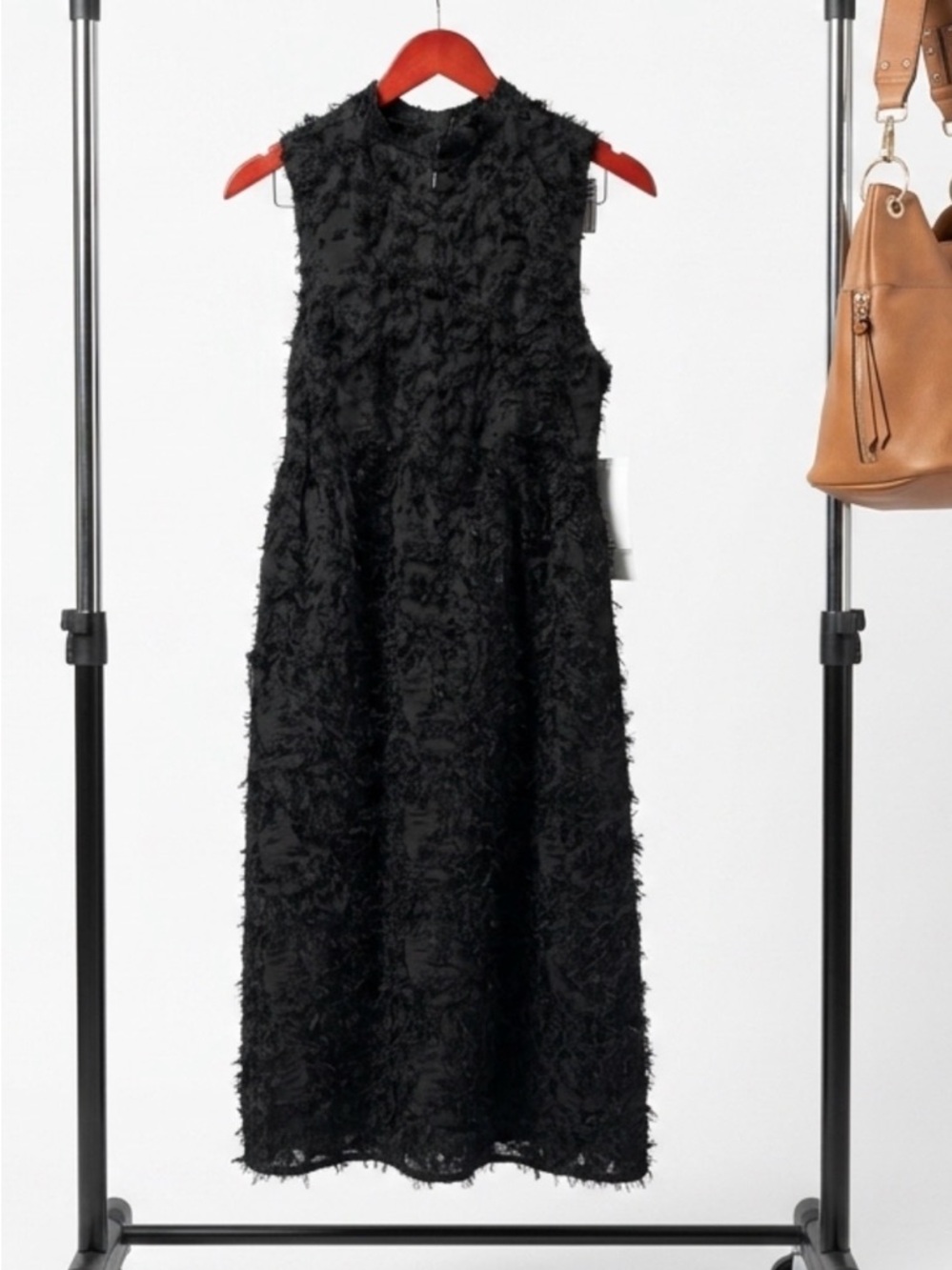 ZARA Sleeveless Black Textured Midi Dress XS - Picture 2 of 8